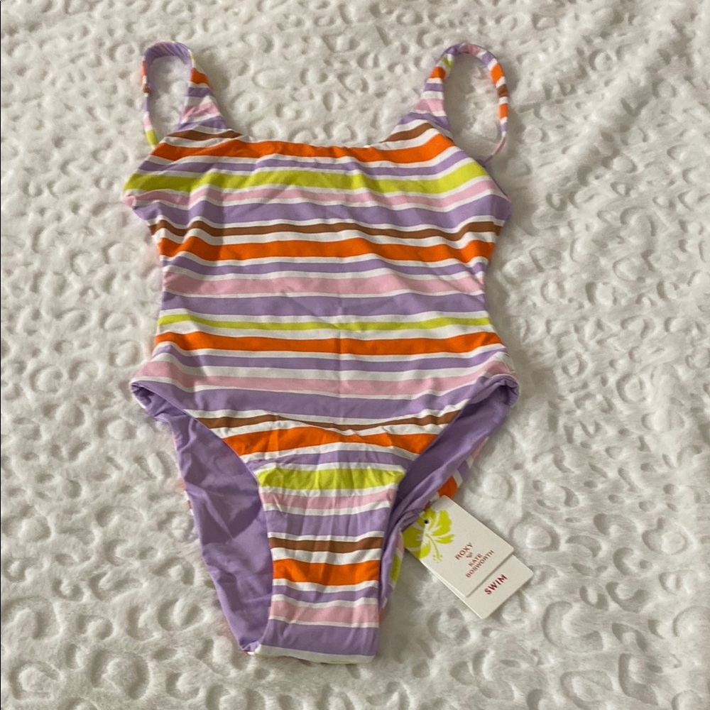 Roxy Striped One Piece Swimsuit - Orange, Purple, Green